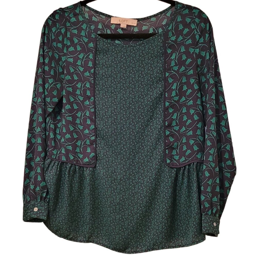 Ann Taylor Loft Smocked Pullover Floral Tunic Blouse, Size Small